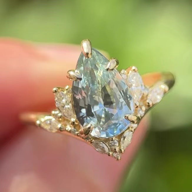 Simple And Elegant Blue Crystal Jewelry Ins Diamond Inlaid Women's Ring
