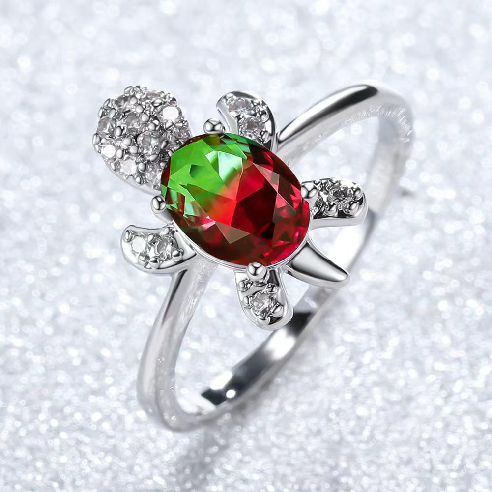 Platinum Ring With A Colored Tortoise Design Featuring Blue Diamondsunisex