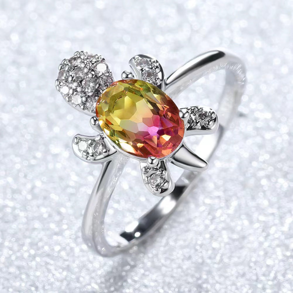 Platinum Ring With A Colored Tortoise Design Featuring Blue Diamondsunisex