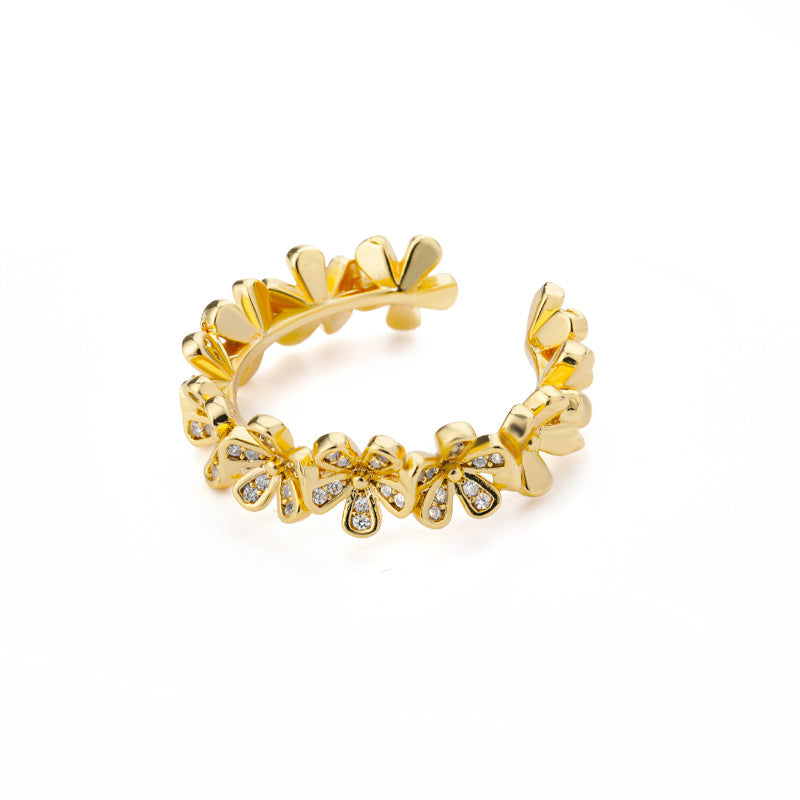 Open Mouth Index Finger Micro-inlaid Zirconia Petal Forest-style Small Flower Ring