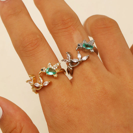 Light-luxury Copper Ring With Zircon Bird Inlay