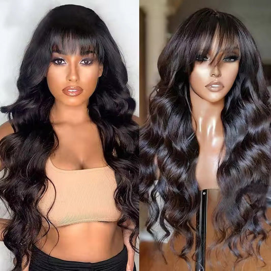 Wig Female Long Curly Hair Big Wave Air Bangs Simulation Whole Head Cover