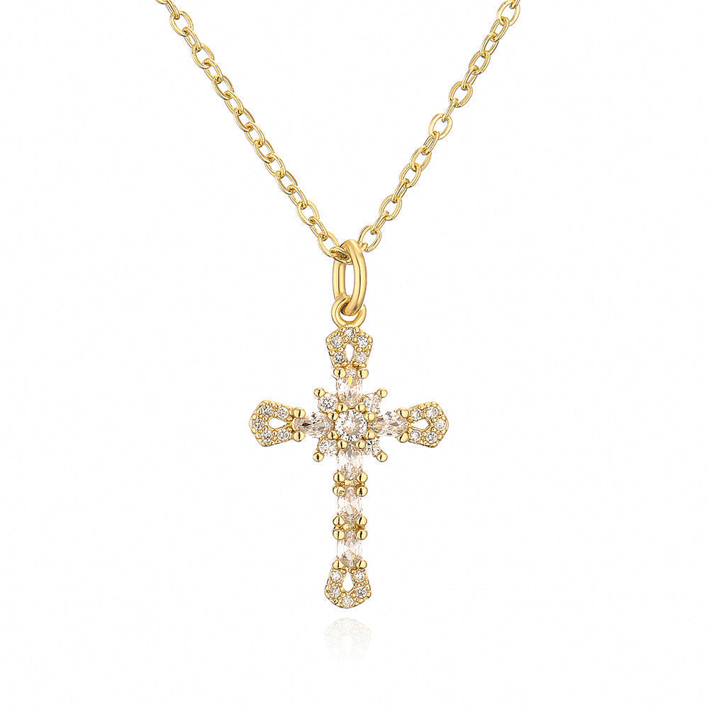 Womens Niche Geometric Pendant Necklace With Copper Plated In 18K Gold And Micro Set Zirconia Stones