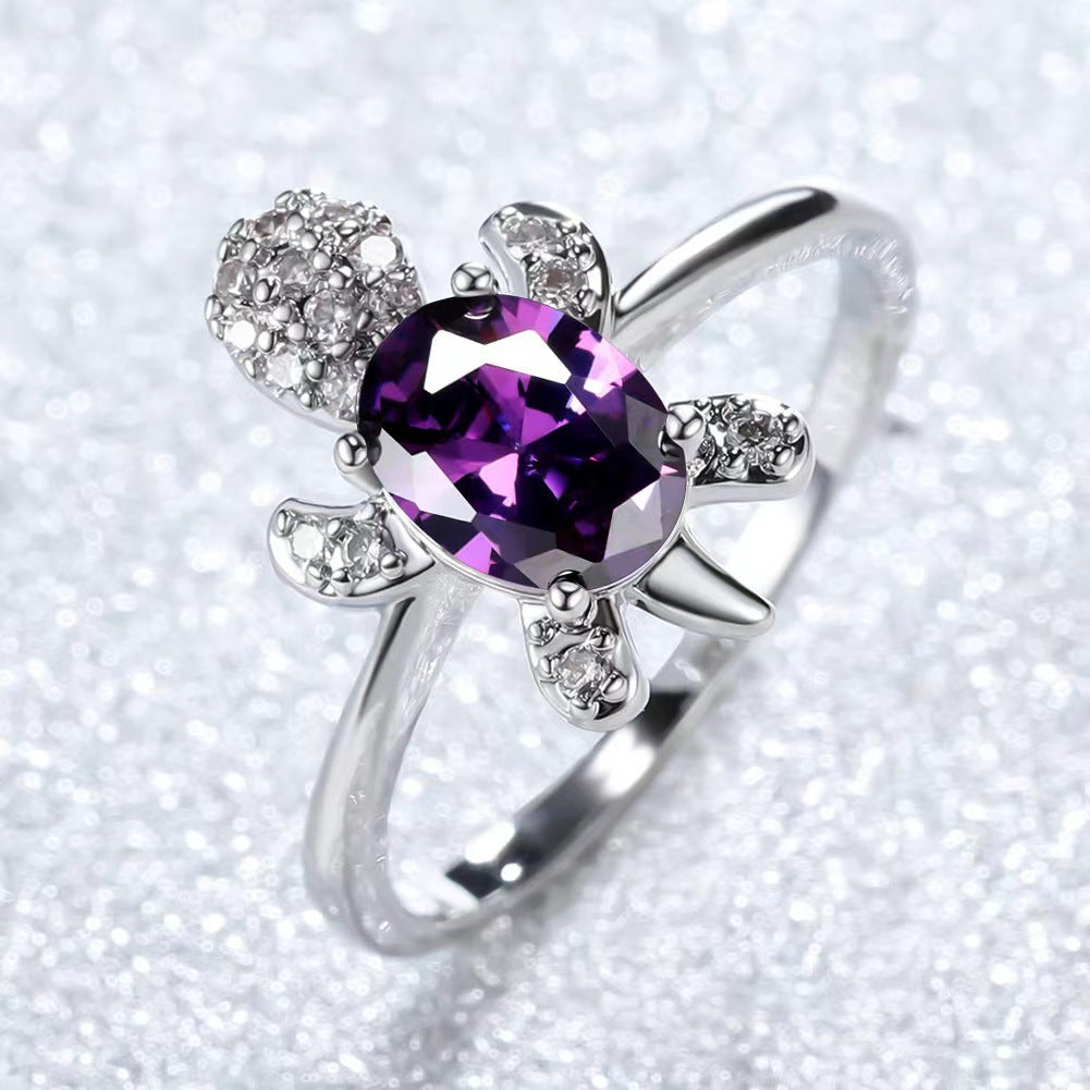 Platinum Ring With A Colored Tortoise Design Featuring Blue Diamondsunisex